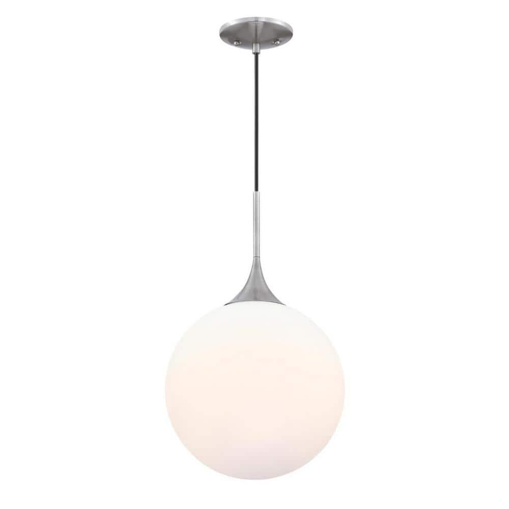 Brushed Nickel LED Pendant Light with Frosted Glass Globe