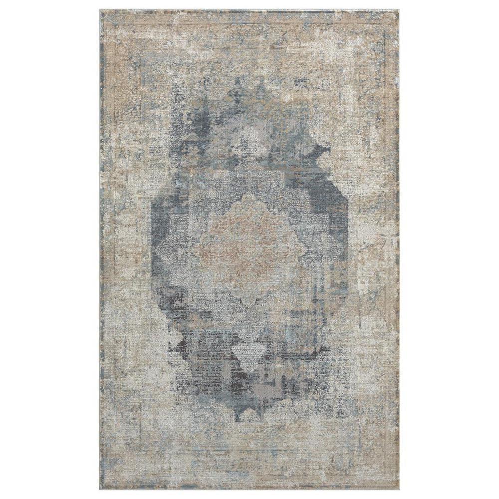 HomeRoots 4' X 6' Beige And Gray Medallion Area Rug