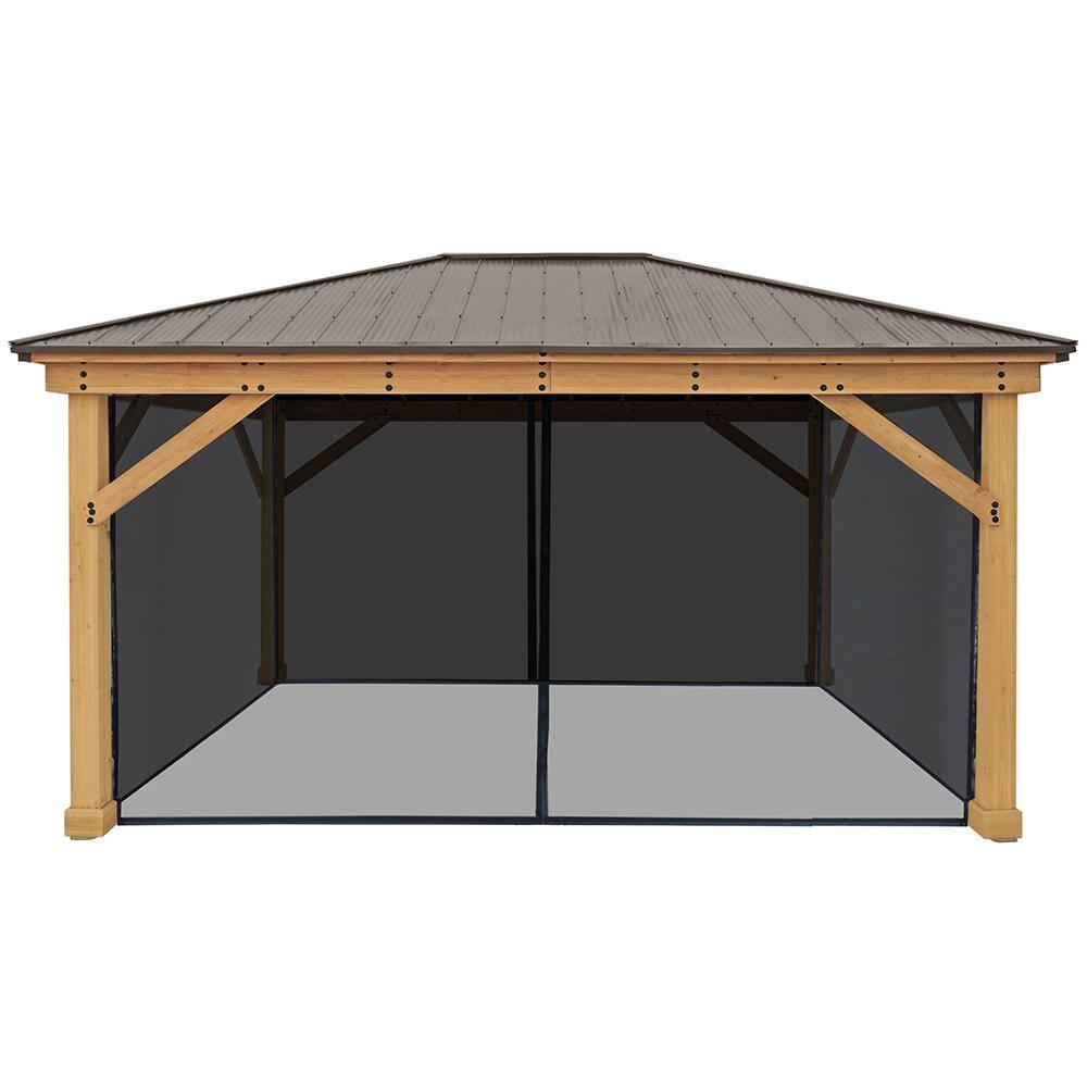Yardistry 12' x 16' Meridian Gazebo Mosquito Mesh Kit  Premium Phifer UV-Resistant Mesh with Easy Glide Tracks and Full-Length Zippered Panels