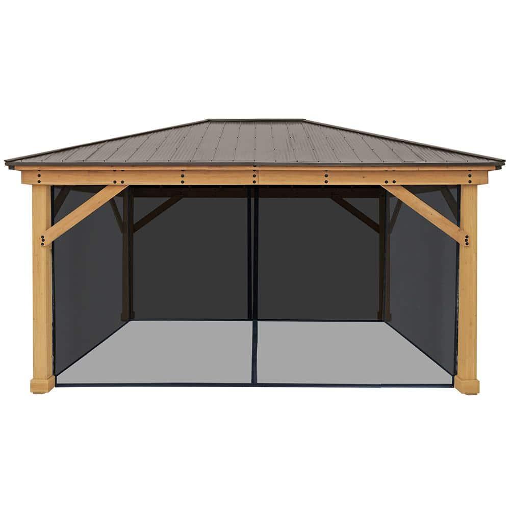 Yardistry 12' x 16' Meridian Gazebo Mosquito Mesh Kit  Premium Phifer UV-Resistant Mesh with Easy Glide Tracks and Full-Length Zippered Panels