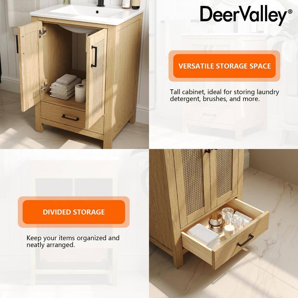 DeerValley Cove 24" Fully Assembled Single Bathroom Vanity with Ceramic Top, Soft-close Doors and Drawer