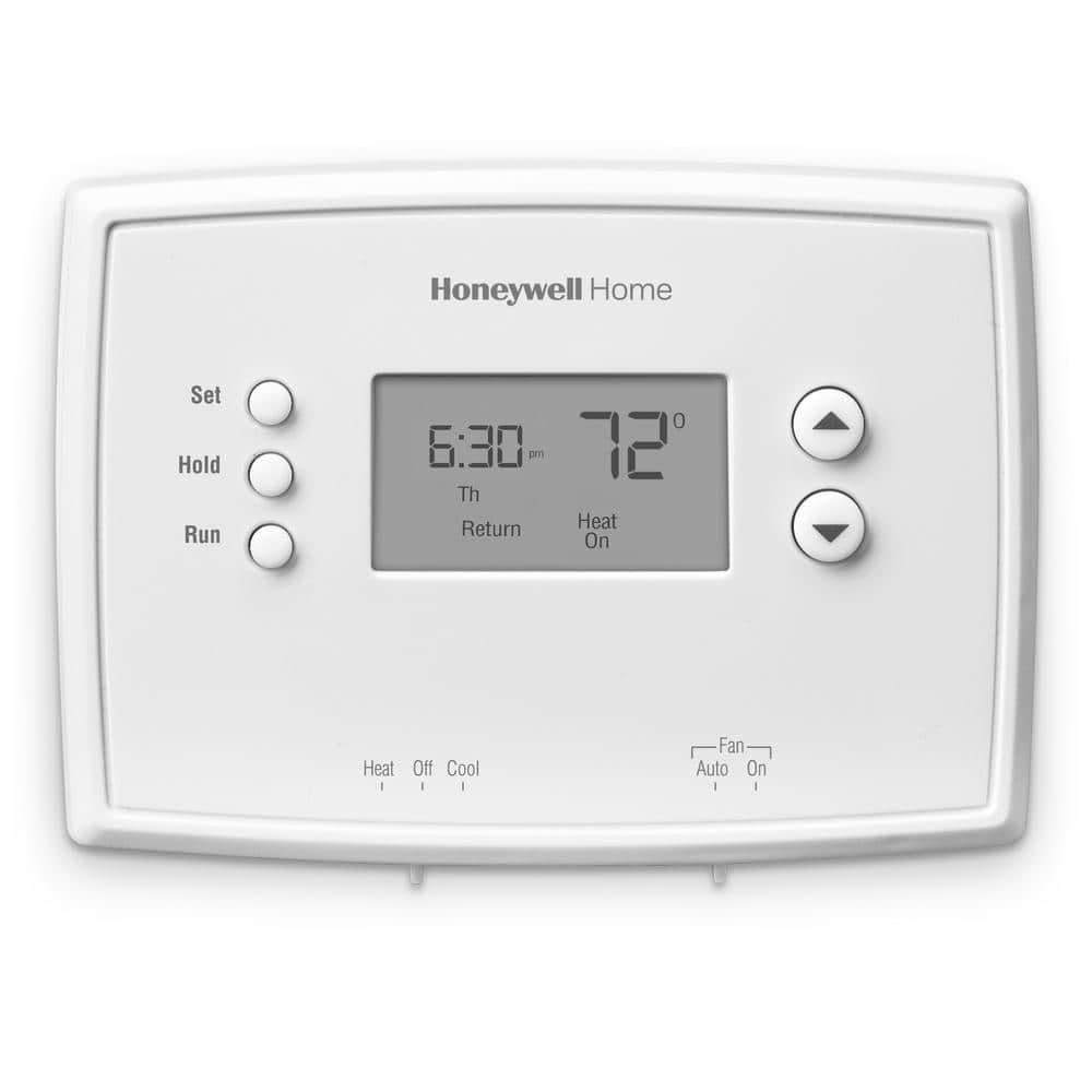 Honeywell Home 1-Week Programmable Thermostat: Digital, Audible Alert, White, Battery Operated