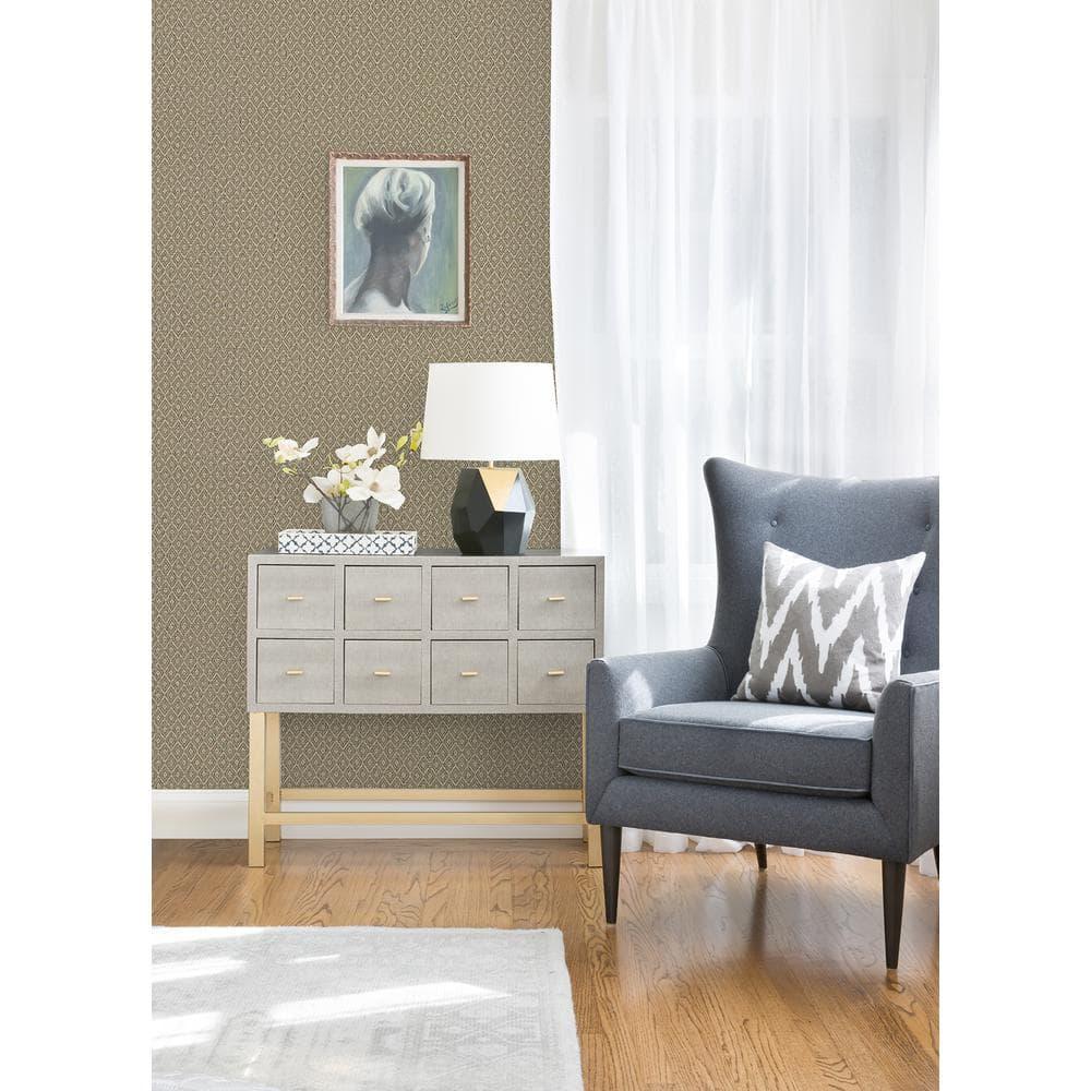 Hui Light Brown Geometric Grasscloth Wallpaper Roll