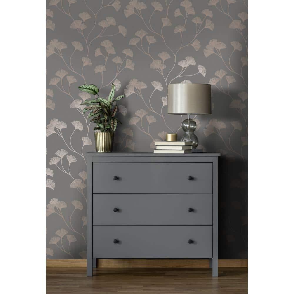 Holden Glistening Ginkgo Leaf Non-Pasted Wallpaper 396in x 20.8in Grey