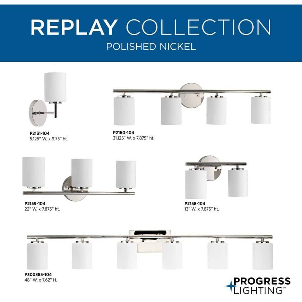 Progress Lighting Replay Collection 3-Light Bath Vanity, Polished Nickel, Shade Included