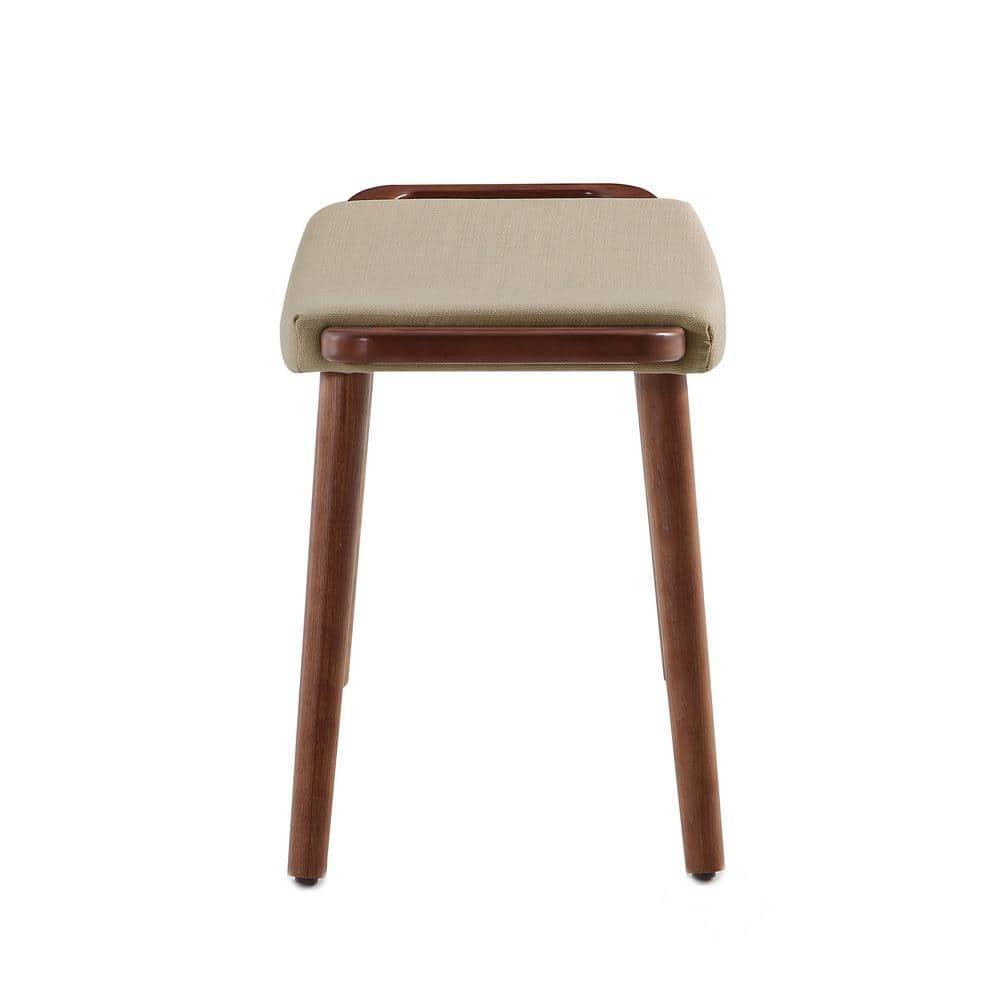 Manhattan Comfort Geta Linen Fabric/Wood Ottoman in Barley Cream/Antique Walnut