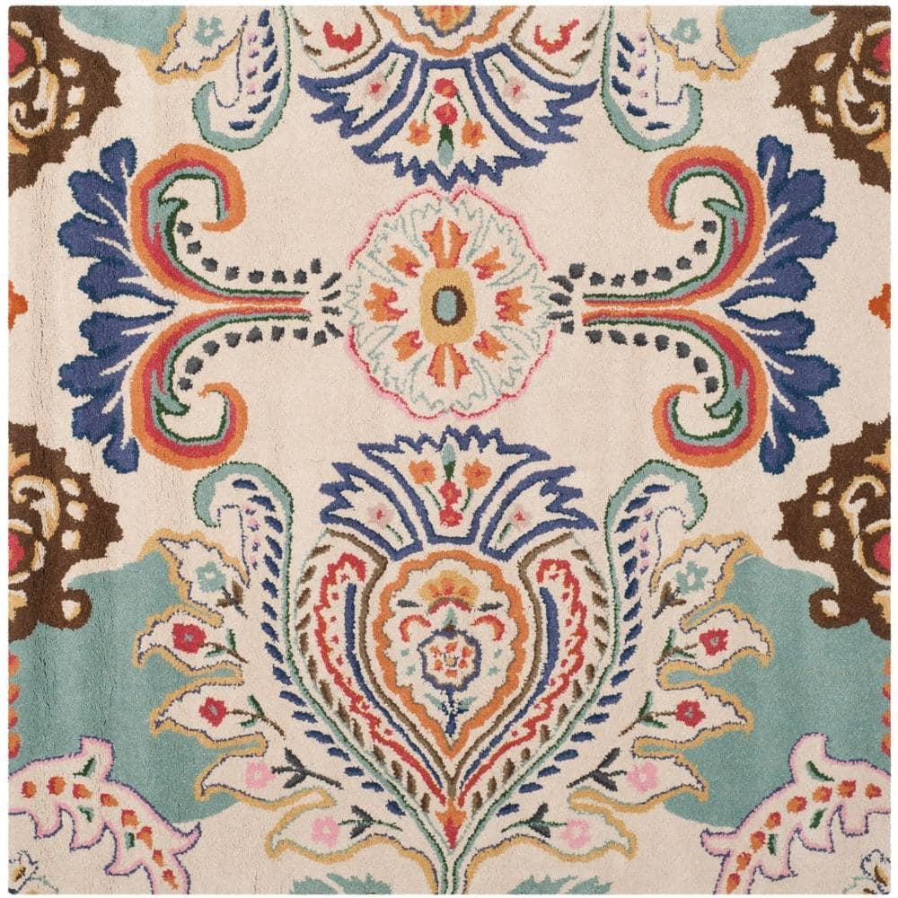 Bella BEL118 Hand Tufted Area Rug - Ivory/Teal - 7'x7' - Safavieh.