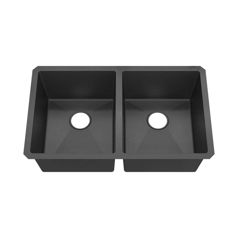 Sinber  Undermount Double Bowl 304 Stainless Steel Kitchen Sink 32" x 19" x 10"(18 Gauge Sink Only) - Black