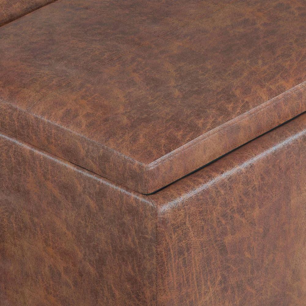 Simpli Home Avalon 42"W Upholstered Storage Ottoman with 3 Flip-Over Serving Trays