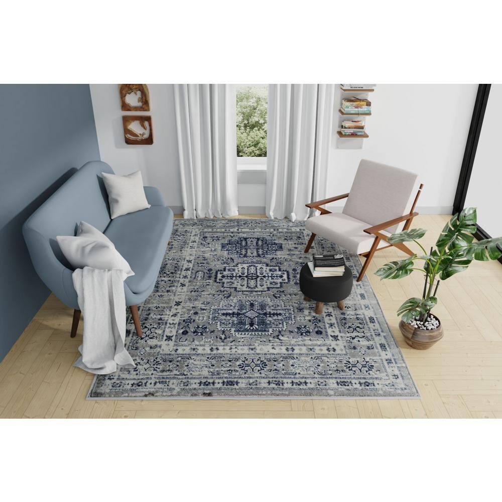 Rugs America Gallagher GL55F Inky Sundara Vintage Transitional Blue Area Rug for Dining Room Rug Neutral Rug Living Room Rug Kitchen, 5'3"x7'