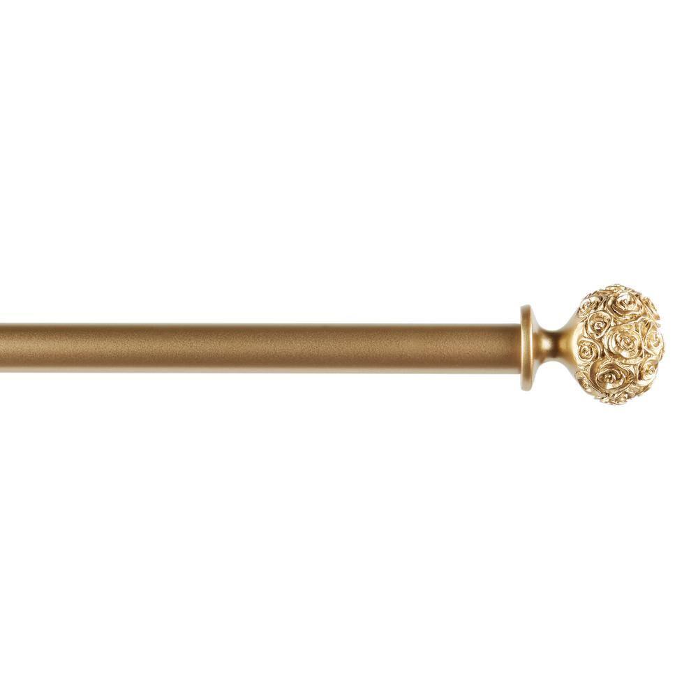EXCLUSIVE HOME Peony 1" Curtain Rod and Coordinating Finial Set, Gold, Adjustable 36"-72"
