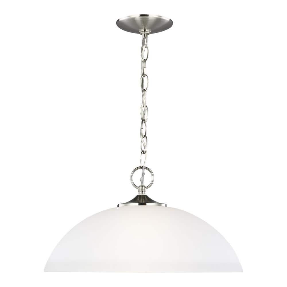 Progress Lighting, Classic Collection, 1-Light Pendant, Brushed Nickel, Etched Glass Shade