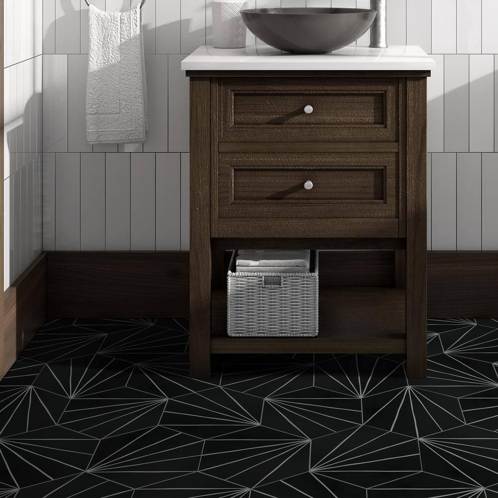 8" x 9" x 4mm Peel and Stick Floor Tile Hexagon Vinyl Flooring