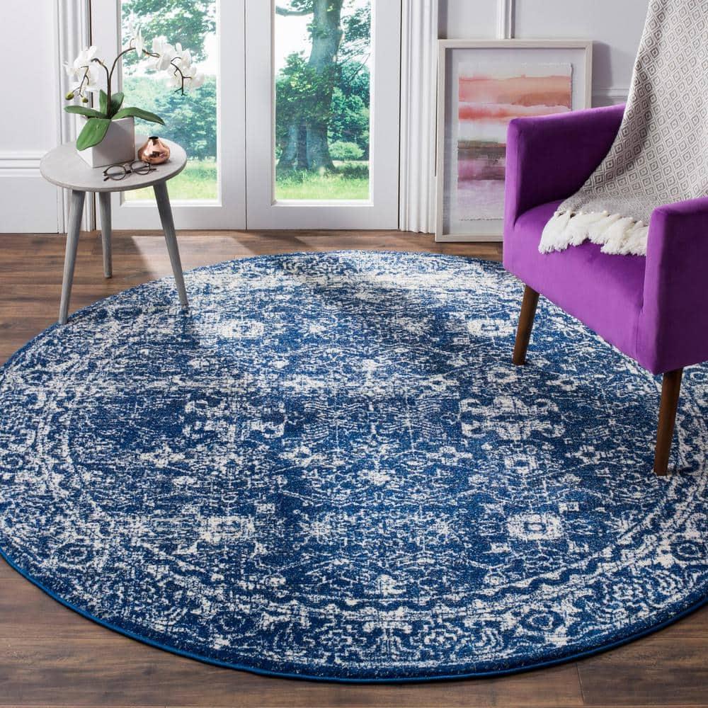 Evoke EVK270 Power Loomed Accent Rug Navy / Ivory 3' X 3' Round - Safavieh.