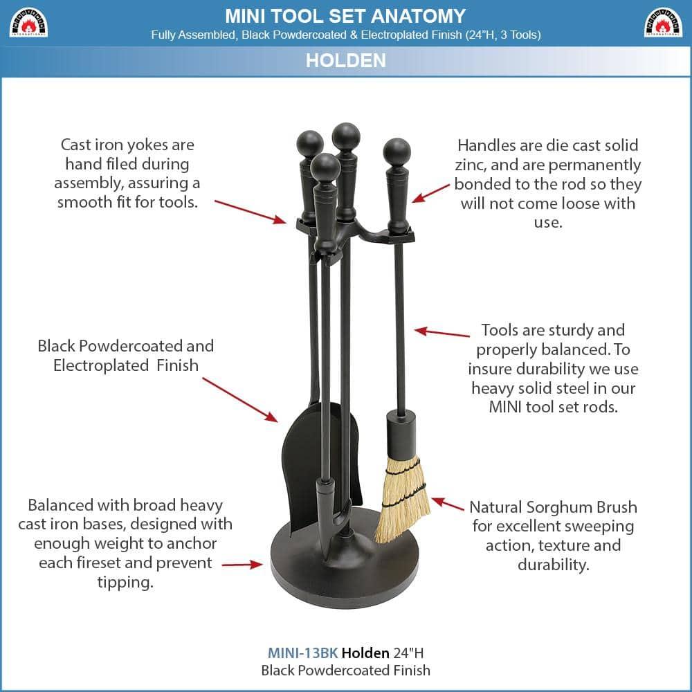 Holden Mini Fireplace Tool Set, Black