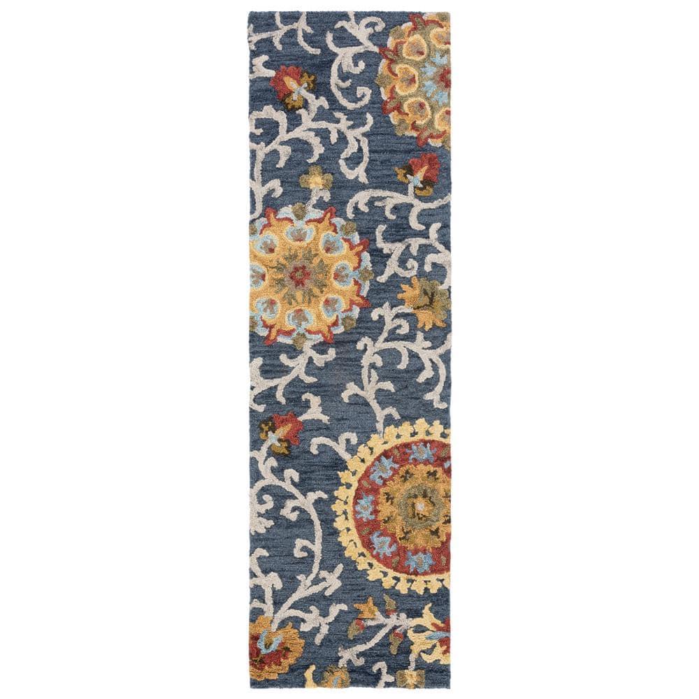 Blossom BLM401 Hand Tufted Runner Rug - Navy/Multi - 2'3"x8' - Safavieh.