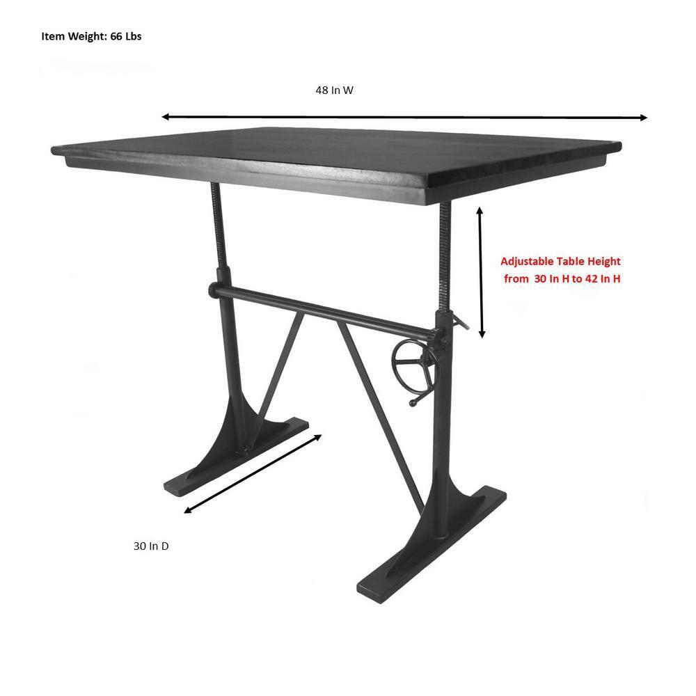 Carolina Living Brio Sit Or Stand Adjustable Desk Whitewash: Mango Wood Surface, Iron Frame, No Storage