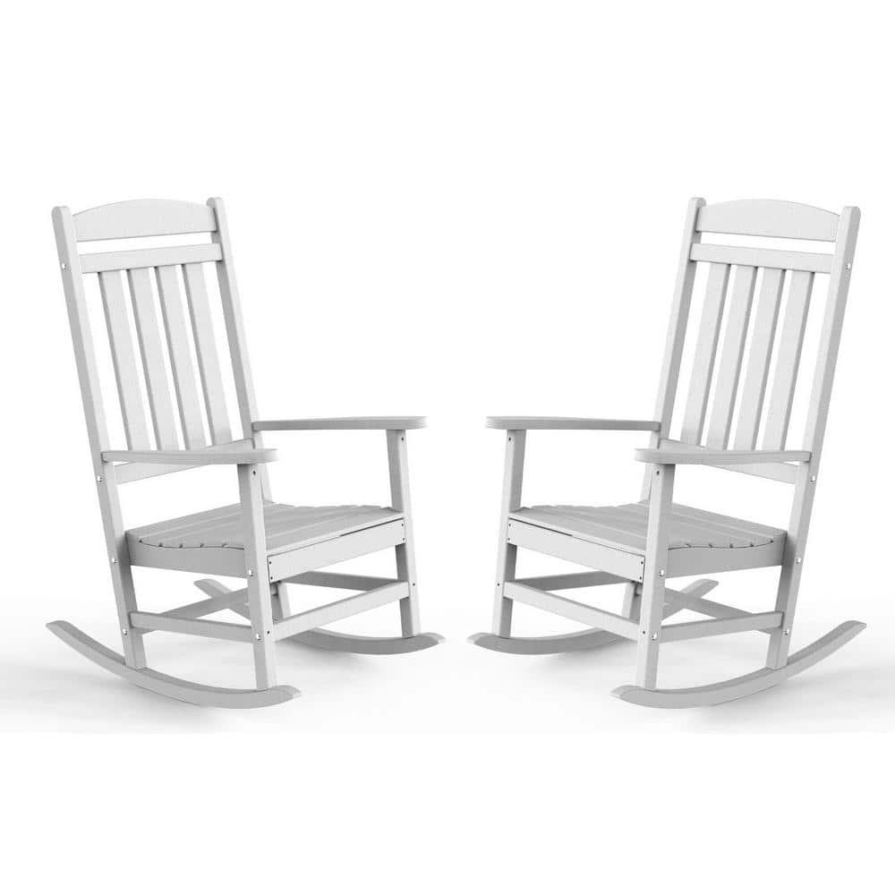 KINGYES Outdoor Rocking Chair Set of 2, High Density Polyethylene Patio Rocking Chairs, White