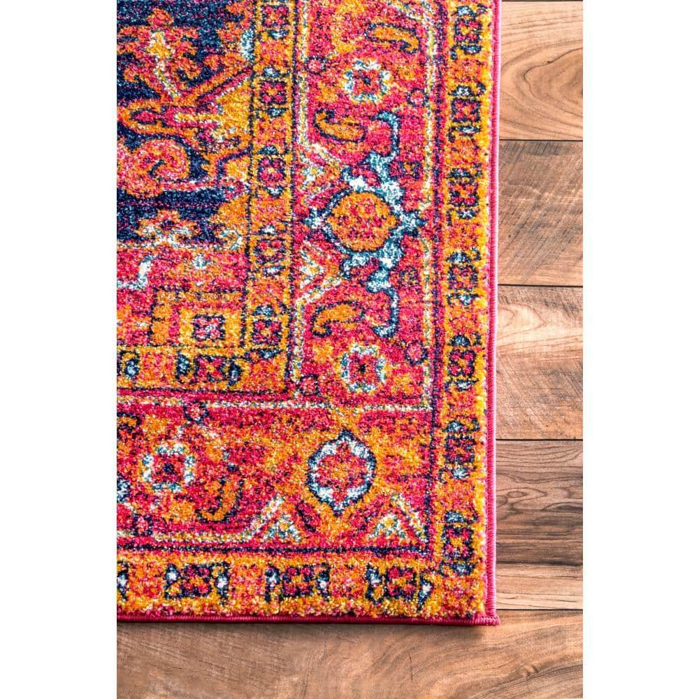 Vonda Pink and Orange Synthetic Round Area Rug, 5' Diameter