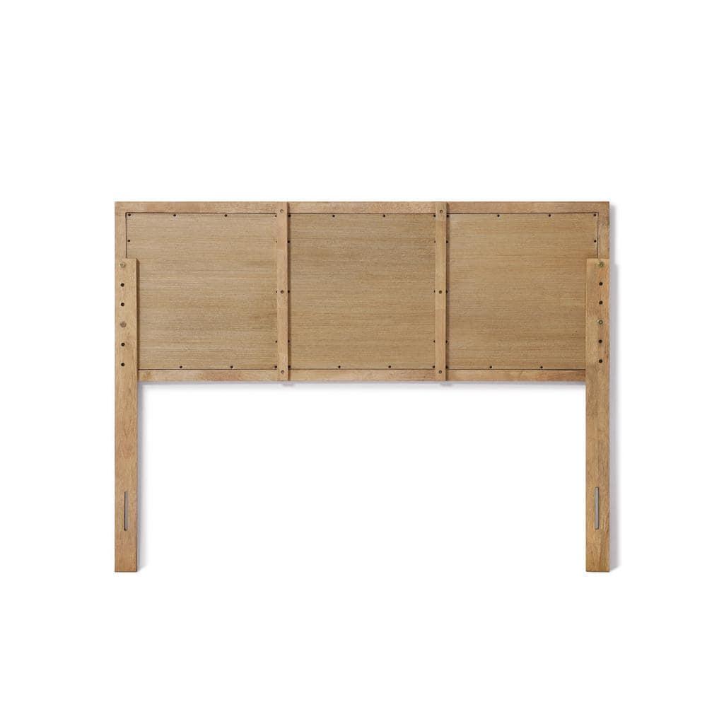 LuxenHome Natural Finish Rubberwood with Rattan Panels Headboard, Queen Brown