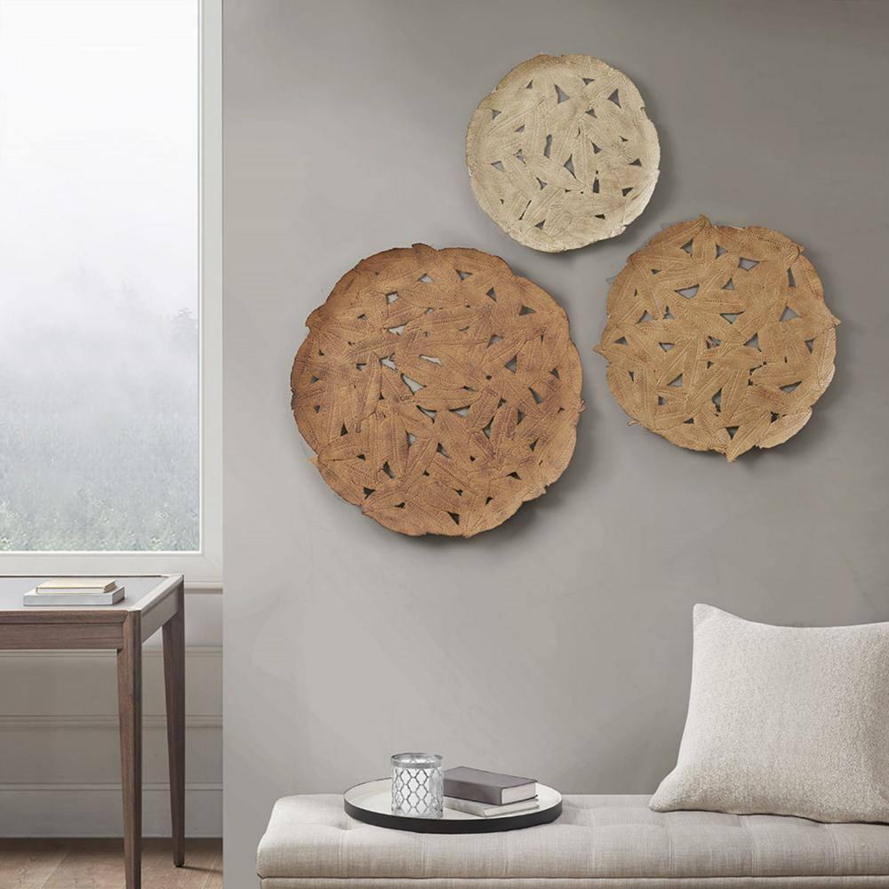Latitude Run® Textured Feather 3-Piece Metal Disc Wall Decor Set