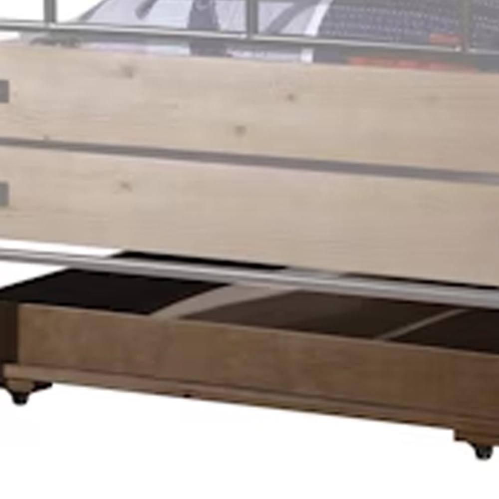 Antique Oak Twin Trundle Bed with Drawer and Wood Frame