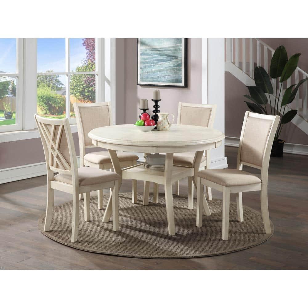 New Classic Furniture Amy 5-Piece Classic Wood Dining Table Set with Storage, Bisque/Gray