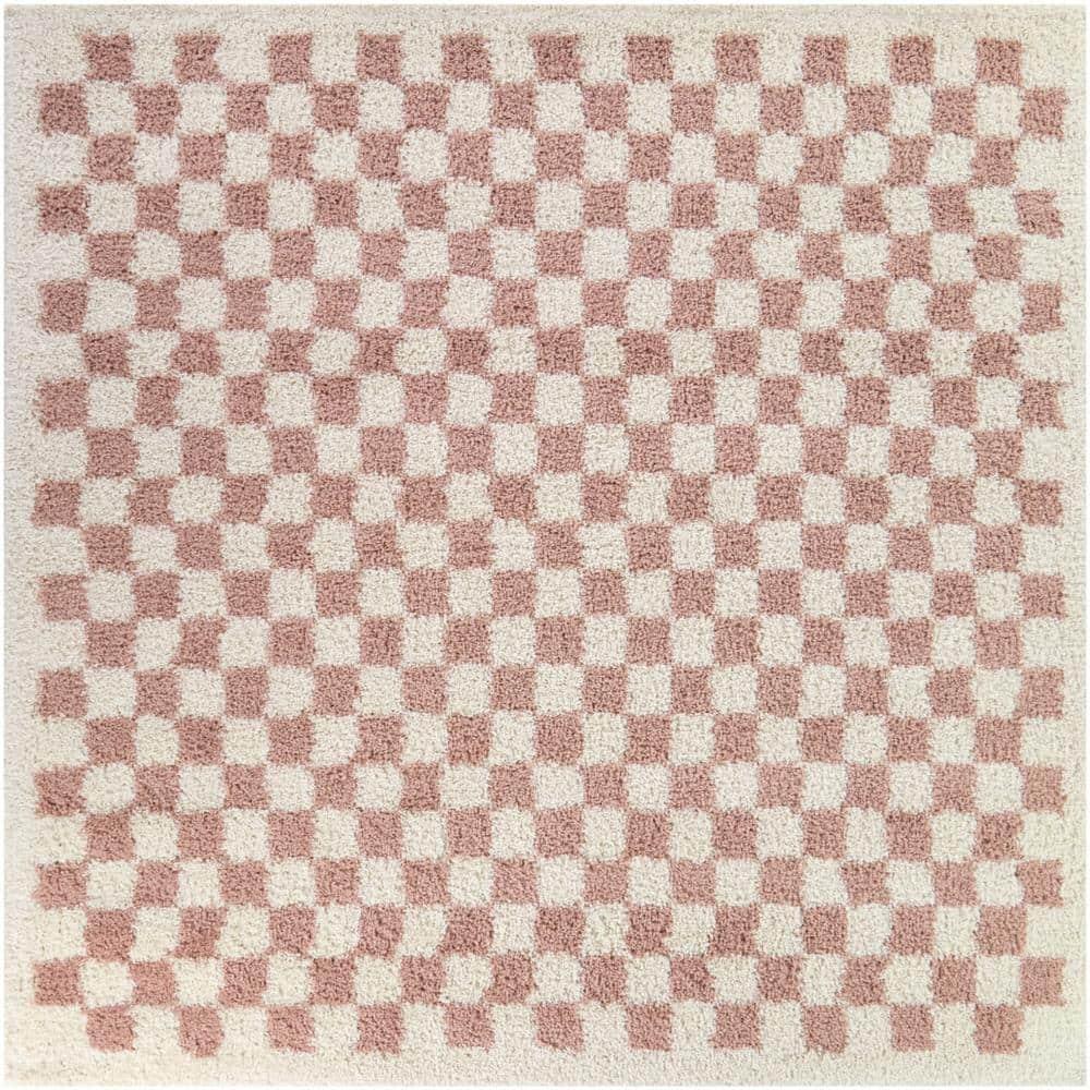 6'7"x6'7" Covey Checkered Kids' Area Rug Pink: High Pile, Fade-Resistant, Geometric, Indoor - Balta Rugs