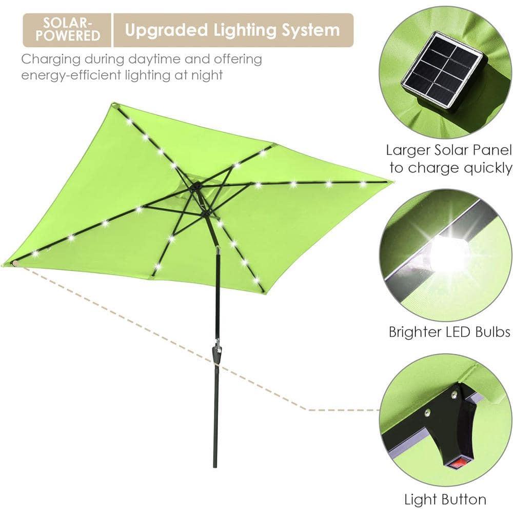 10x6.5 ft Outdoor Rectangle Solar Powered LED Patio Umbrella with Crank Tilt for Garden Backyard Table Market Pool, Lime