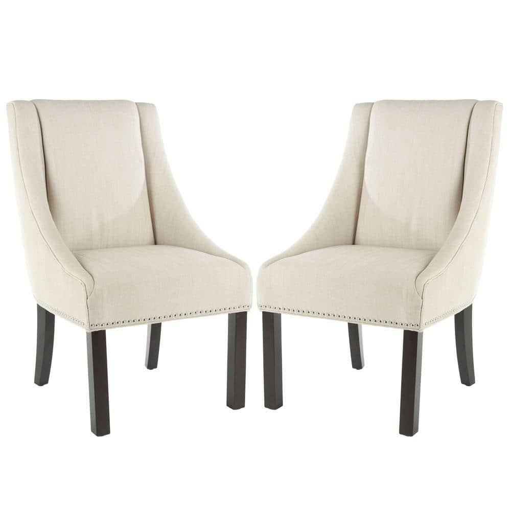Morris 20''H Sloping Arm Dining Chair (Set Of 2) with Silver Nail Heads - Beige - Safavieh