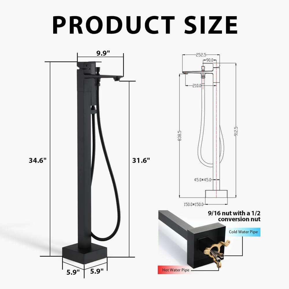 mondawe Single Handle Floor Mounted Freestanding Tub Filler with Diverter MDLT0055-MB