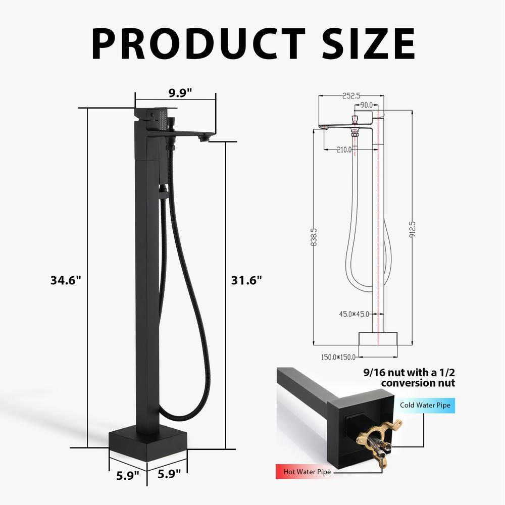 mondawe Single Handle Floor Mounted Freestanding Tub Filler with Diverter MDLT0055-MB