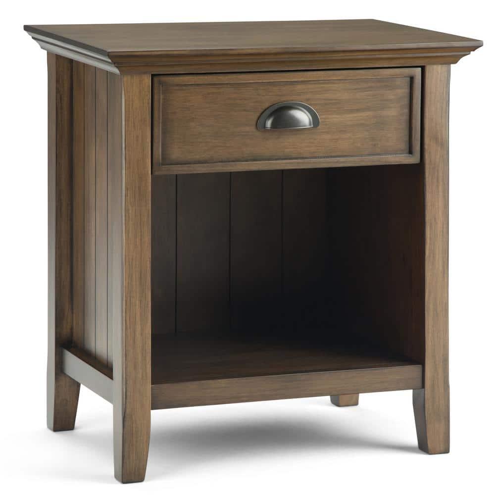 Simpli Home Acadian Solid Wood Bedside Table In Rustic Natural Aged Brown