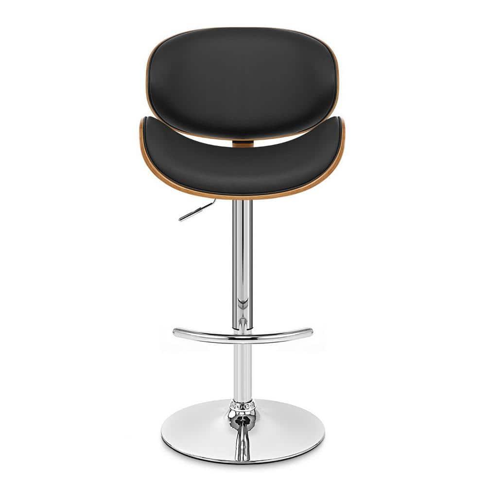 Armen Living Naples 34" Contemporary Faux Leather & Metal Bar Stool in Black
