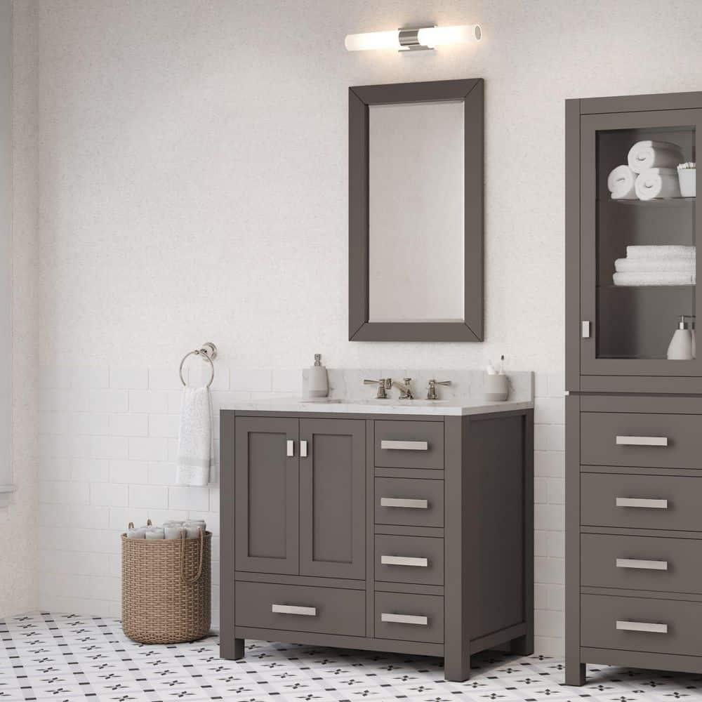 Madison 36 in. W x 21.5 in. D x 34 in. H Single Sink Bath Vanity in Cashmere Grey with Carrara White Marble Top