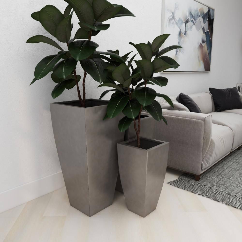 DecMode Grey Contemporary Oversized Metal Planter with Cement Hue, Set of 3, 20", 25", 30"H