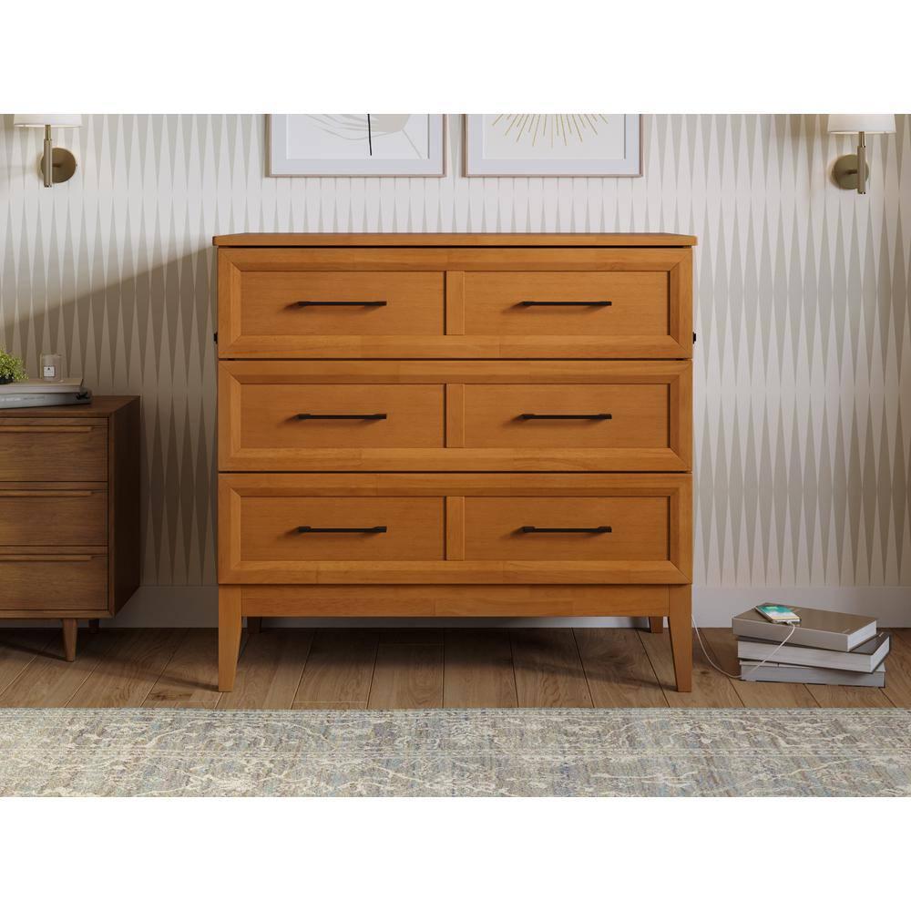 AFI Santa Fe Twin Wood Murphy Bed Chest with Mattress and Built-in Charger, Light Toffee