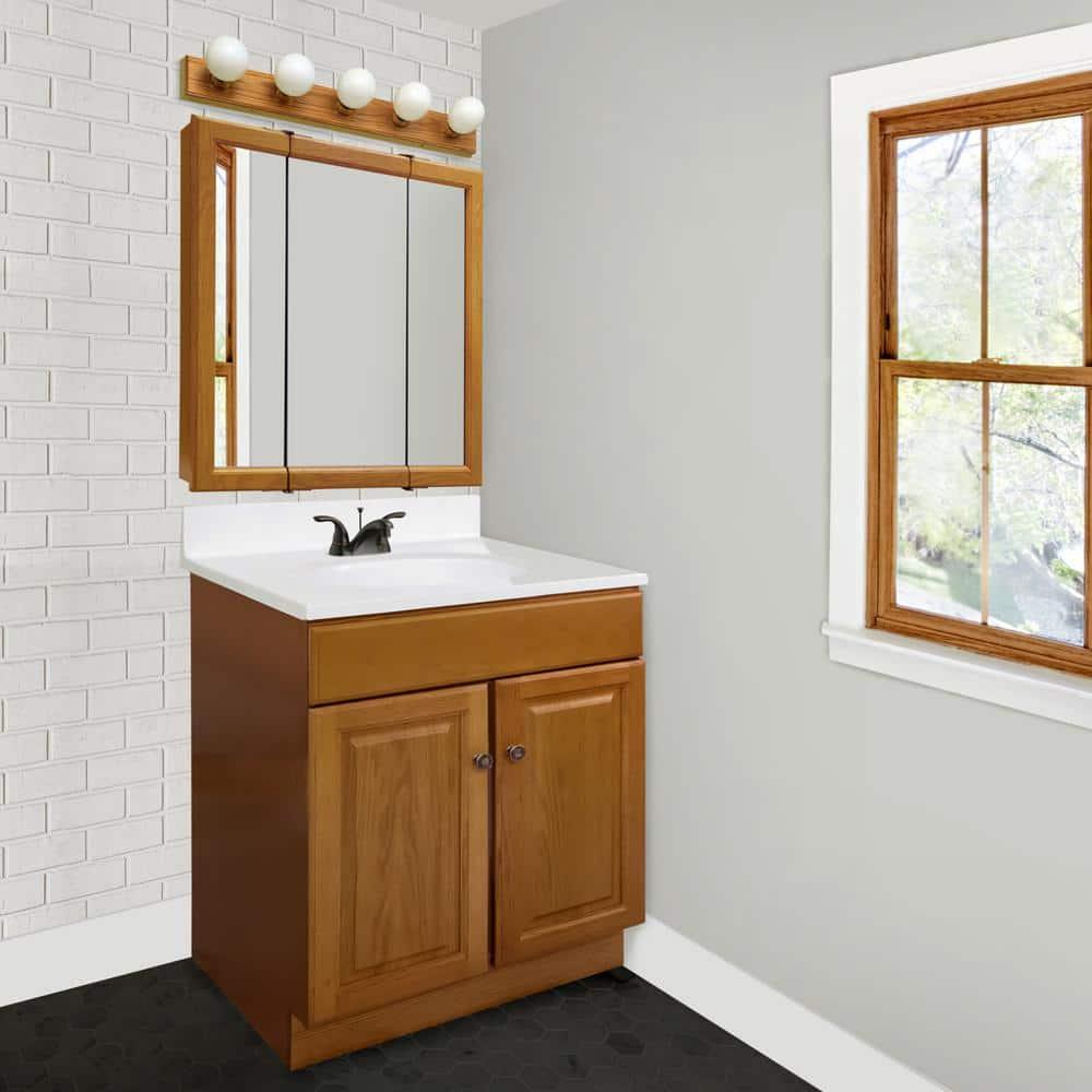 Design House, 545301-HOK 30-inch Claremont Bathroom Medicine Cabinet, Wall Mounted, Mirror, Oak
