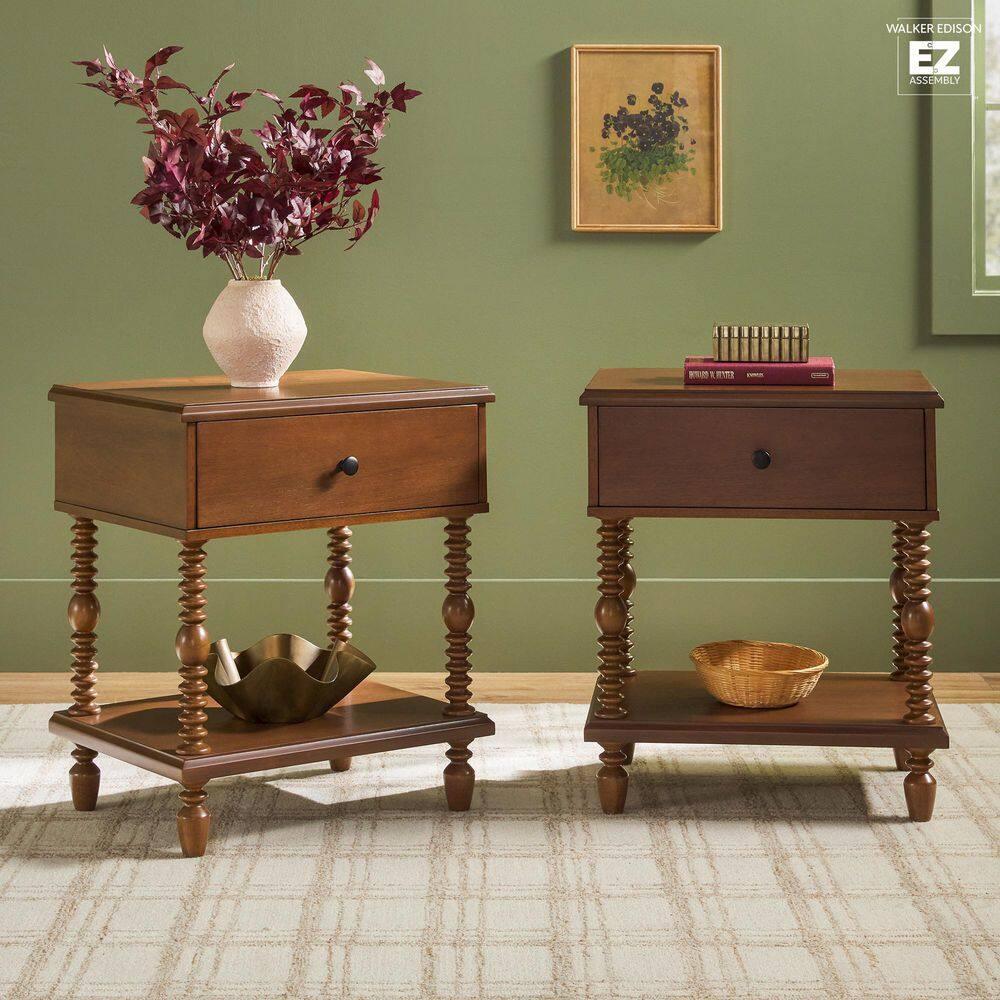 Vivienne Easy Assembly Solid Wood Spindle 1-Drawer Nightstand (Set of 2)
