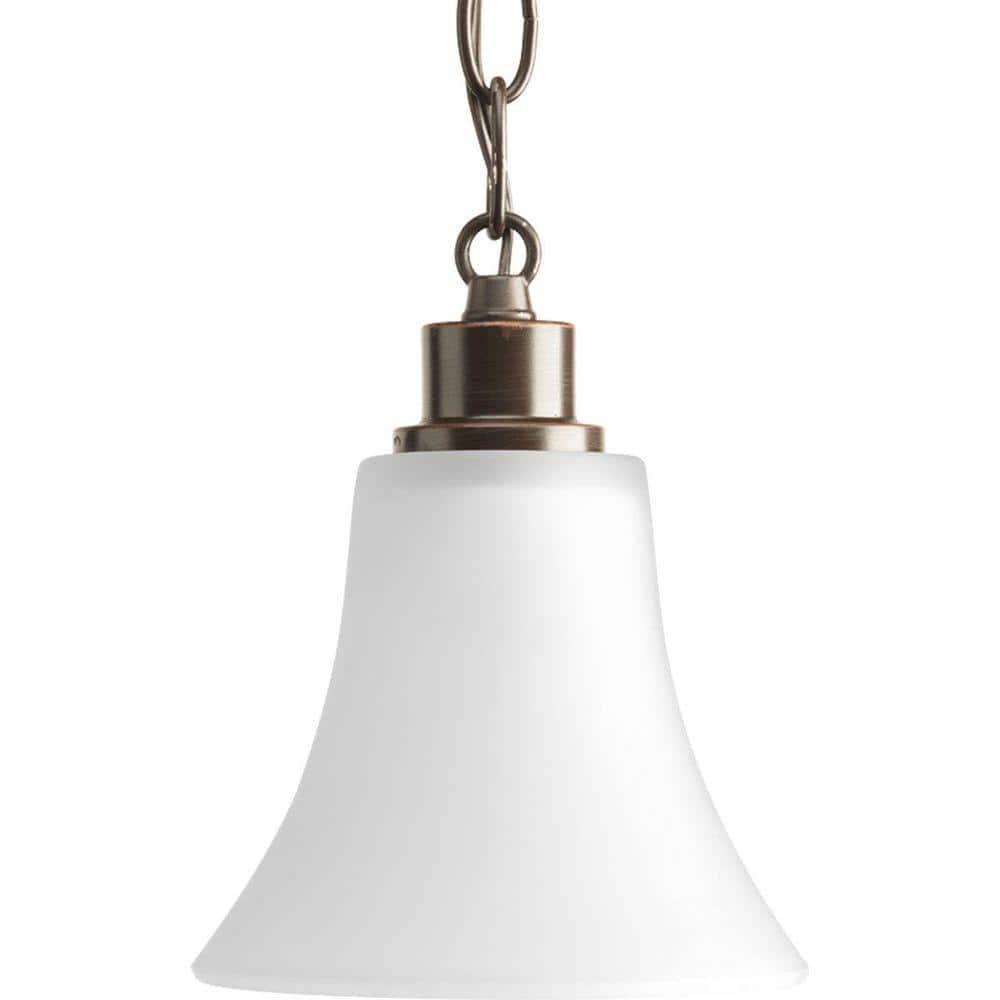 Progress Lighting Joy Collection 1-Light Mini-Pendant, Antique Bronze, Etched White Fluted Glass