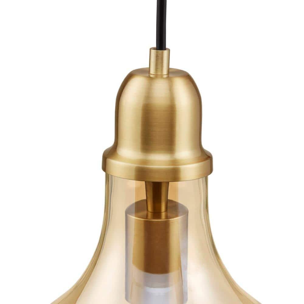 Hampton Hill Auburn Pendant Kitchen Lighting for Dining Room, Industrial Kitchen Lights, Hand-Blown Glass Bell Shaped Pendant Light for Kitchen Island, Foyer, Bedroom, 9" Dia x 95.5" H, Gold/Amber