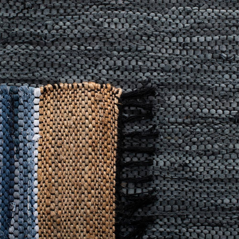 Vintage Leather W/ Fringes VTL602 Hand Woven Indoor Area Rug - Blue/Natural - 8'x10' - Safavieh
