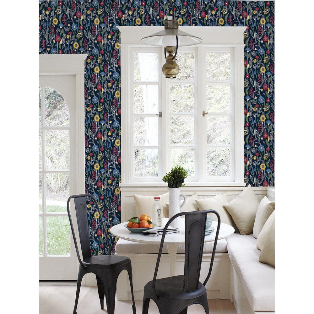 NuWallpaper Navy Jane Peel and Stick Wallpaper: Removable Floral Botanical PVC, Self-Adhesive, 30.75 Sq Ft Coverage