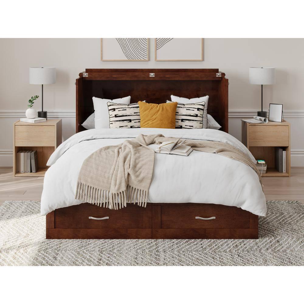 AFI Hamilton Full Solid Wood Murphy Bed Chest with Built-In Charger in Walnut