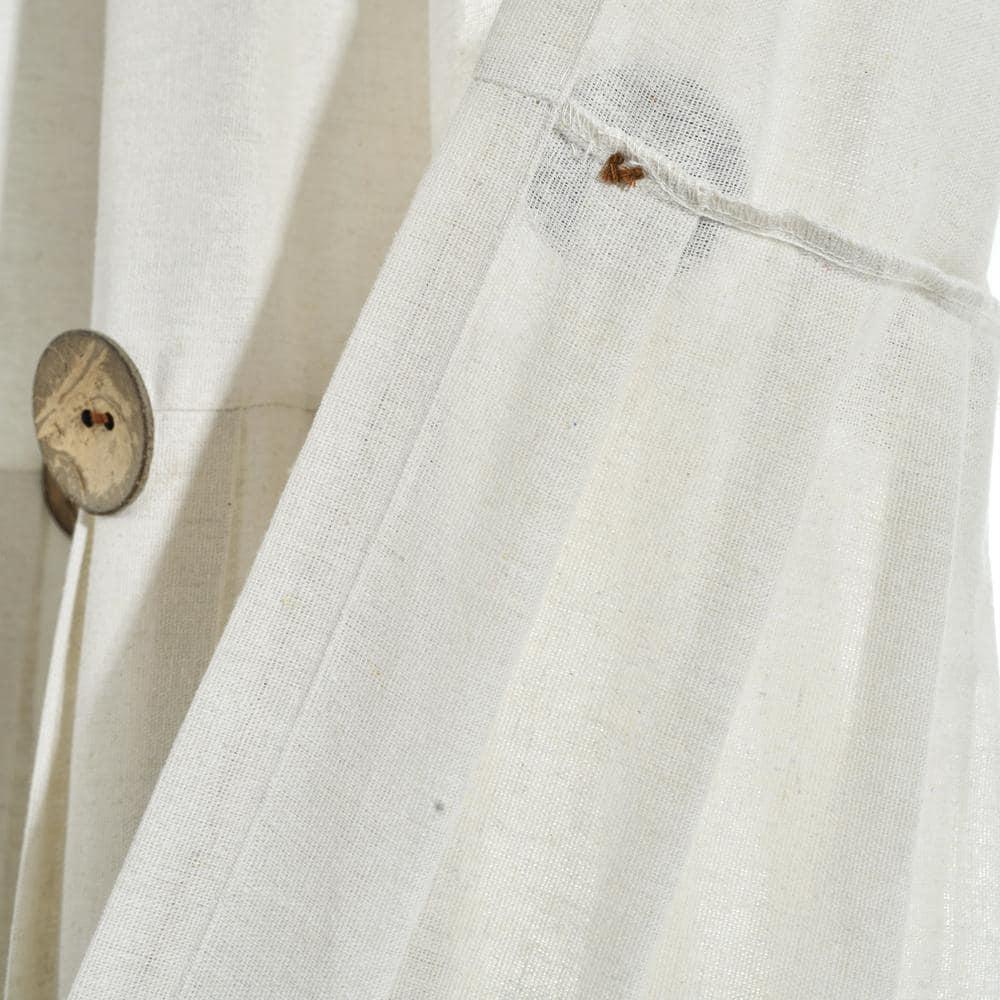 Set of 2 (36"x29") Farmhouse Linen Button Kitchen Curtain Tiers Off White - Lush Décor: Solid Cotton & Linen Rod Pocket
