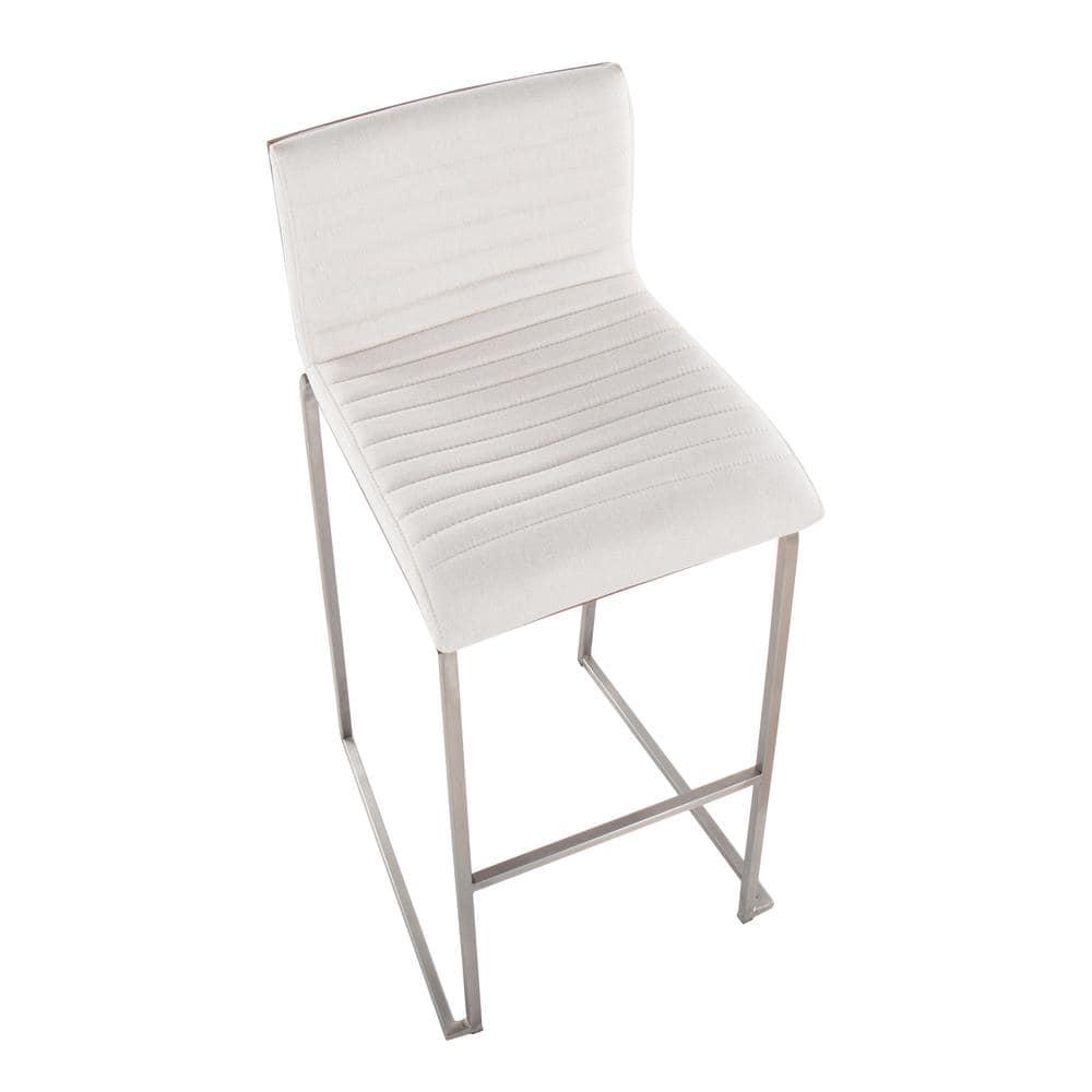 Set of 2 Mason Mara Barstools Stainless Steel/Walnut/Cream - LumiSource: Upholstered, Fixed Height, Foam Filled
