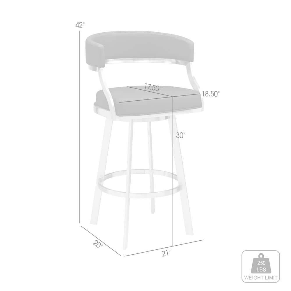 Dione 30" Seat Height Swivel Black Faux Leather and Brushed Stainless Steel Bar Stool for Kitchen Island Counter