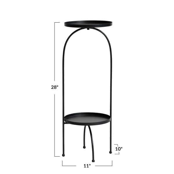 Storied Home Metal Two-Tier Accent Table and Plant Stand Black: Iron Frame, Round Tiered Display, No Assembly Tools Needed
