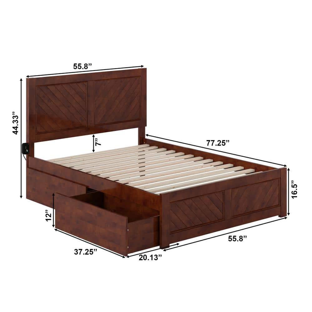 AFI Canyon Walnut Solid Wood Platform Bed with Matching Footboard & Storage Drawers, Full