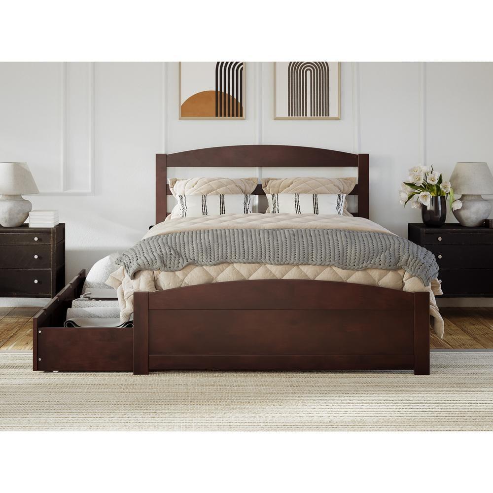 AFI Warren Solid Wood Queen Bed w/ Footboard & 2 Drawers in Walnut